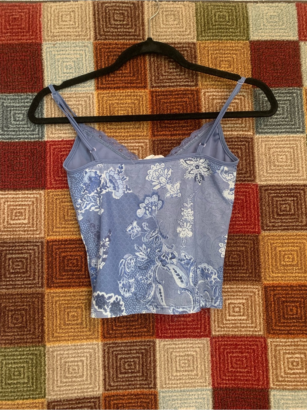 Blue Lace Trim Floral Camisole - Picture 2 of 3